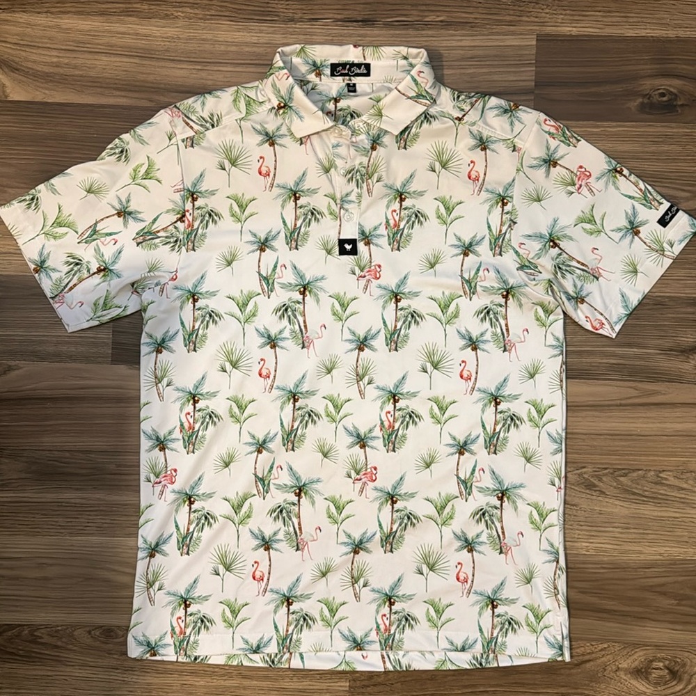 Bad Birdie Bahamas Flamingo Palms Men’s Performance Golf UPF 50 Shirt M